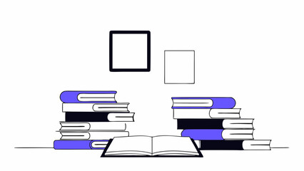Fototapeta premium Vector Stacks of colorful books with open book in foreground, creating cozy reading atmosphere, Copy space