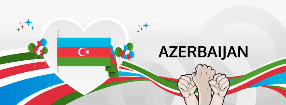 Azerbaijan Restoration of Independence Day greeting banner. 18 October Happy National Day. Festive horizontal background in flag colors, great for carnival poster, tourism campaign, holiday flash sale