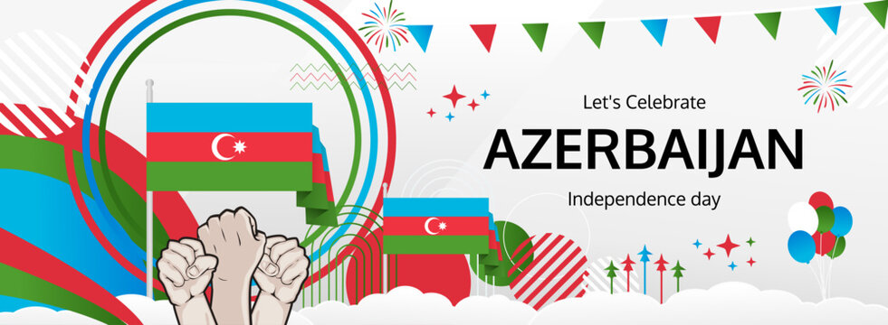 Azerbaijan Restoration of Independence Day greeting banner. 18 October Happy National Day. Festive horizontal background in flag colors, great for carnival poster, tourism campaign, holiday flash sale