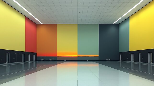 Recovery bays feature murals of dawn skies transitioning to daylight symbolizing rejuvenation Gradients of pale yellows and oranges create a warm uplifting atmosphere Color Palette Pale yellow orange