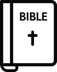 Bible icon with cross and bold text in outline black style