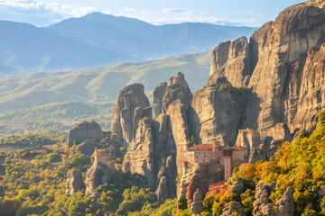 Mountains of Thessaly and Greek Rock Monastery