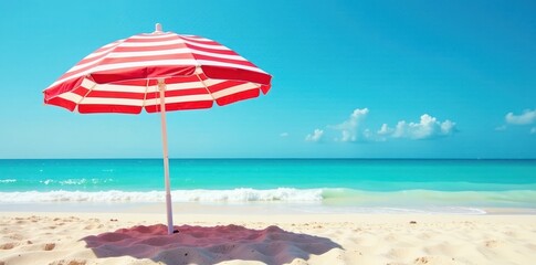 Classic red and white striped beach umbrella, open , red, summertime, design