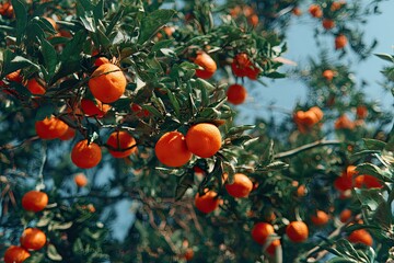 Abundant oranges on a tree