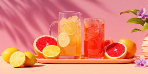 Fototapeta premium Iced Citrus Tea on a Refreshing Beverage Tray