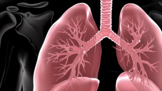 Lungs Detailed Close-Up Anatomy Animation in Transparent Pink on a Dark Background for Medical Concepts