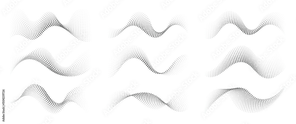 Aufkleber abstract dotted halftone waves collection. black and white digital wavy dot, twisted wave line and h