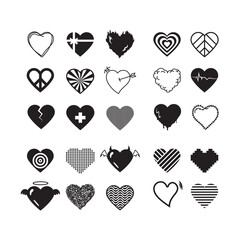 Set of Hand-Drawn Doodle Hearts with Unique Patterns and Designs