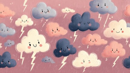 Whimsical Cloud Characters with Lightning