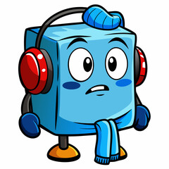 Funny smiling blue robot character illustration with sunglasses