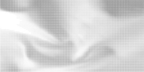 Grunge halftone gradient background. Faded grit noise texture. White and black sand wallpaper. Retro pixelated backdrop. Anime or manga style comic overlay. Vector graphic design textured template