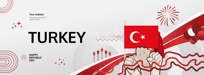 Turkey National Day modern greeting banner. 29 October Happy Republic Day. Festive horizontal background with flag colors, great for carnival poster, tourism campaign, holidays flash sale