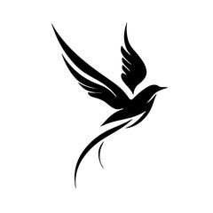 Fototapeta premium Stylized black vector icon of a bird in flight with curved wings. 