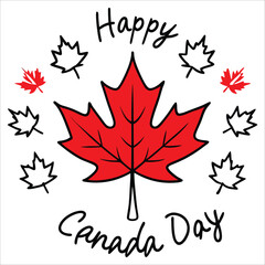 Happy Canada Day Typography Art - Maple Leaf Graphic for Canadian Holiday Greetings