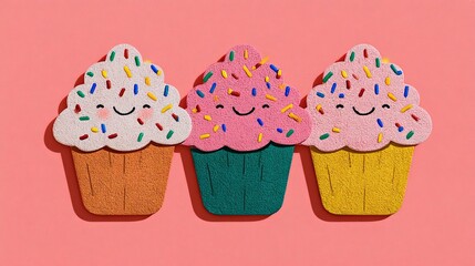 Delicious Cupcake Trio with Rainbow Sprinkles