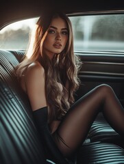 Sensual Beauty in Classic Car: A Captivating Portrait