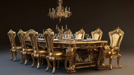 Opulent Gold Dining Set: A Luxurious Baroque Masterpiece