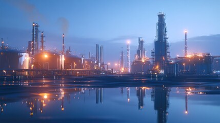 Nightfall at the Refinery: Industrial Majesty Reflected in Still Waters