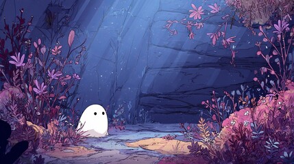 Enchanting Ghost Illustration in Spooky Forest