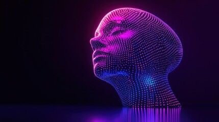 Neon Digital Head Sculpture:  A Futuristic Portrait in Purple and Pink