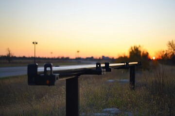 Sunset Silhouette: Metal Bar Against a Vibrant Sky