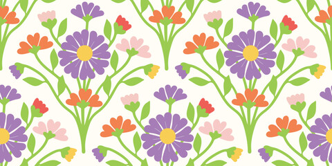 Abstract vintage flower seamless pattern background vector. Colorful botanical wallpaper with flower, foliage. Design for prints, cover, fabric, packaging, wall art, home decor.