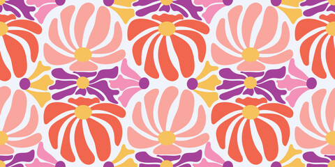 Abstract vintage flower seamless pattern background vector. Colorful botanical wallpaper with flower, foliage. Design for prints, cover, fabric, packaging, wall art, home decor. © TWINS DESIGN STUDIO