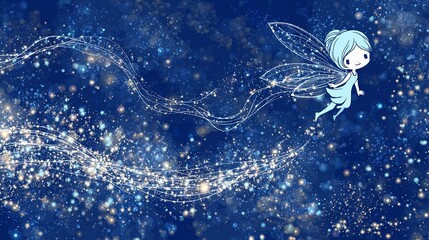 Enchanting Fairy Flying in Glittery Night Sky