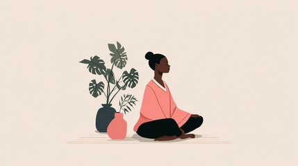 minimalistic illustration celebrating international self care day featuring elements like yoga meditation or skincare. High quality