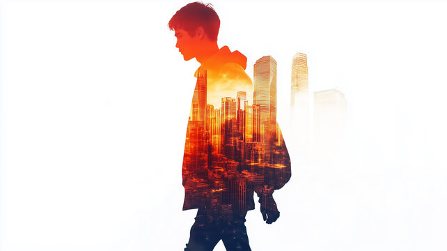 都市を歩く青年の未来ビジョン