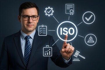 Business Technology Icons for Quality Control, ISO Certification, and Regulatory Compliance Standards