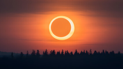 Mystical Orange Glow Ring in a Misty Forest at Sunset