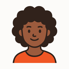Cartoon Portrait of Woman with Afro and Orange Shirt – Colorful Vector Illustration for Diverse  Characters