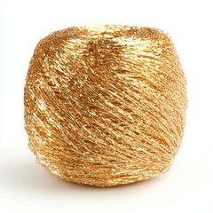 Close-up image of a textured gold decorative ball made of metallic threads with intricate weaving and shimme surface for luxury decor or artistic design