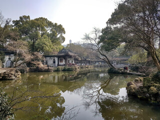 Fototapeta premium Suzhou's historical attractions, the four major gardens each have their own characteristics representatives of Jiangnan classical gardens. There is also the Beijing-Hangzhou Grand Canal and Taihu Lake