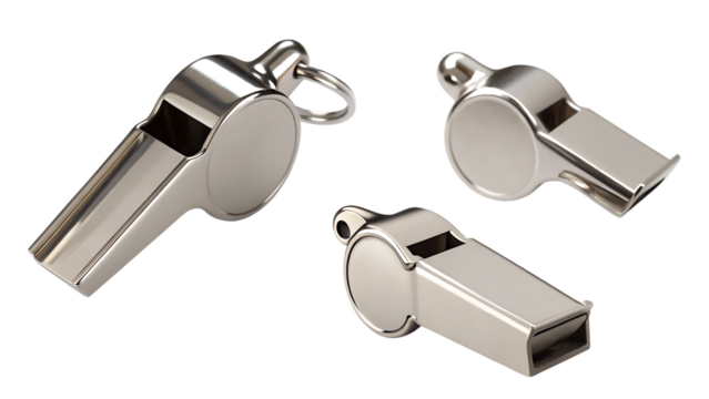  metallic whistles  isolated on white background PNG