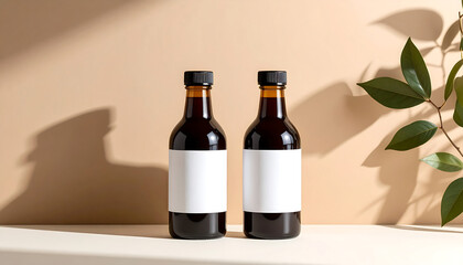 A clean and professional mockup sauce bottle packaging