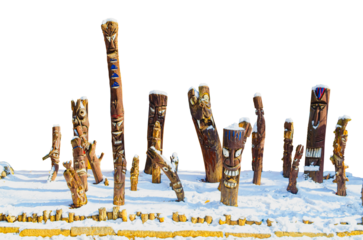 a wooden jangseung standing (Ghost face) isolate on transparent background.