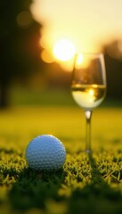 Golden hour, golf balls near chilled white wine , beverage, golf