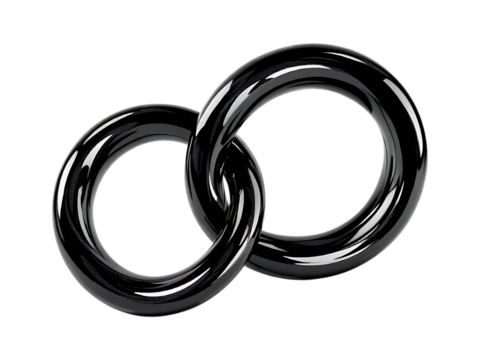 Abstract image of two black interlocking rings.  Concept of connection, unity, partnership.