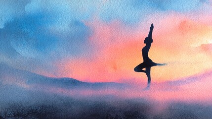 Celebrate World Yoga Day with an abstract watercolor painting illustration, offering ample copy space for your creative projects. High quality