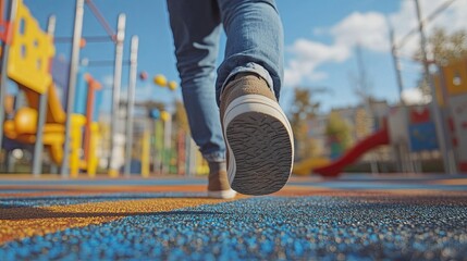 Close-Up of Feet of a Man Running on a Playground, Created with Generative AI Technology