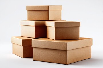 Stacked cardboard boxes against a white background.