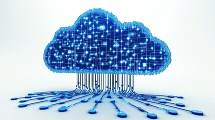 Digital cloud technology with a download symbol and data connections 