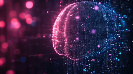 Digital brain with circuit lines representing AI in cybersecurity, artificial intelligence concept 