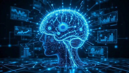 AI Brain Futuristic Neural Network and Data Visualization