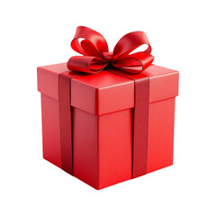 Obraz premium A beautifully wrapped red gift box with a satin ribbon.