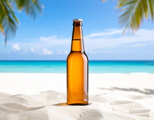Beer bottle at the beach mock up isolated on white background