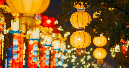 Beijing, China. Orange Yellow Paper Lanterns On Zigong Lantern F