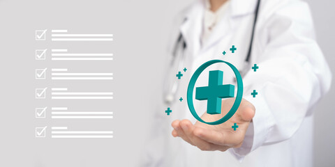 A healthcare professional displays a digital health symbol, emphasizing the importance of wellness and medical checks.